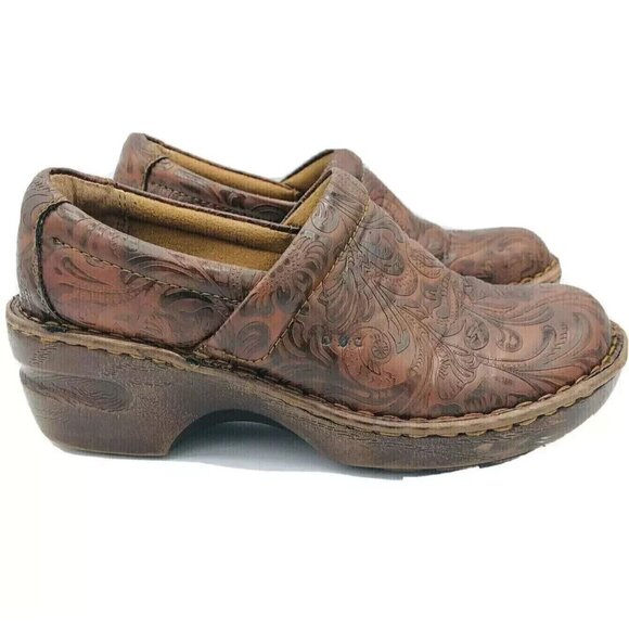 BOC Womens Shoes Size 6.5 Brown Clogs Born Concept Peggy Paisley Floral Embossed - Picture 1 of 11